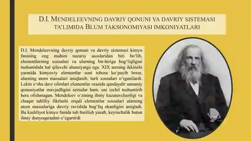D.I.Mendeleevning elementlar davriy sistemasi va davriy qonun mavzusini o‘rganishda Blum taksonomiyasi “baholash, xulosalash”ning qo‘llanilishi 3