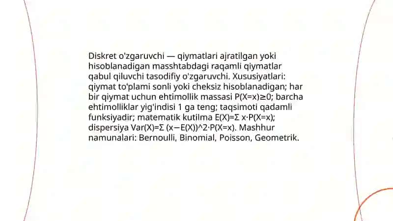 Diskret va usluksiz o’zgaruvchilar 3