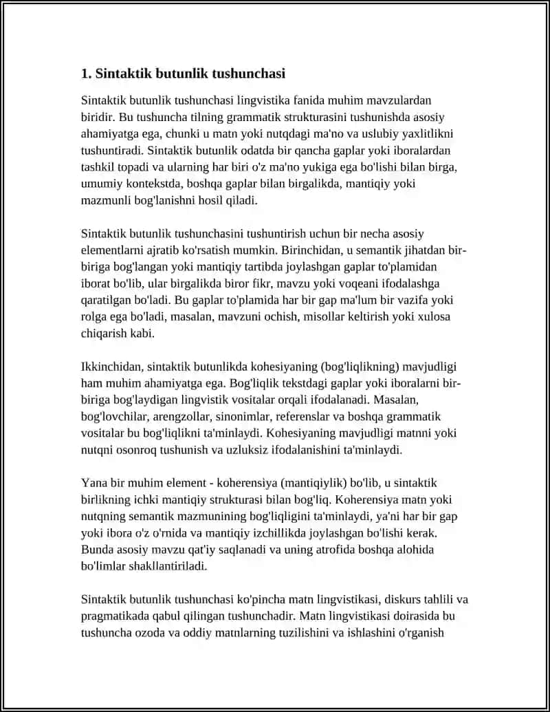 MATNNING SINTAKTIK BUTUNLIK EKANLIGI MATNING MA’NO JIHATDAN BIR BIRI BILAN O’ZARO BOG’LIQ GAPLARDAN TUZILISHI 3