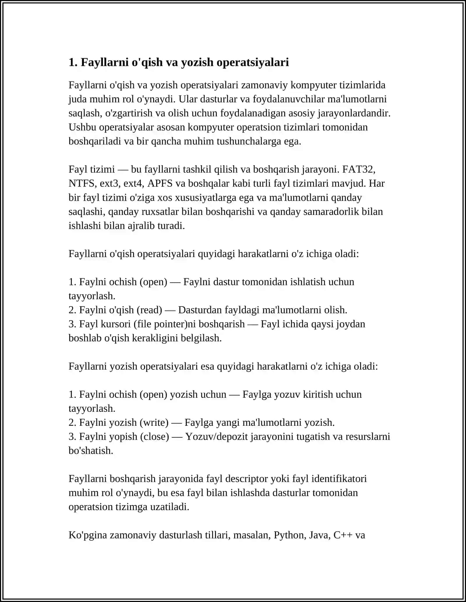 PYTHON DASTURLASH TILIDA FAYLLAR BILAN ISHLASH 3