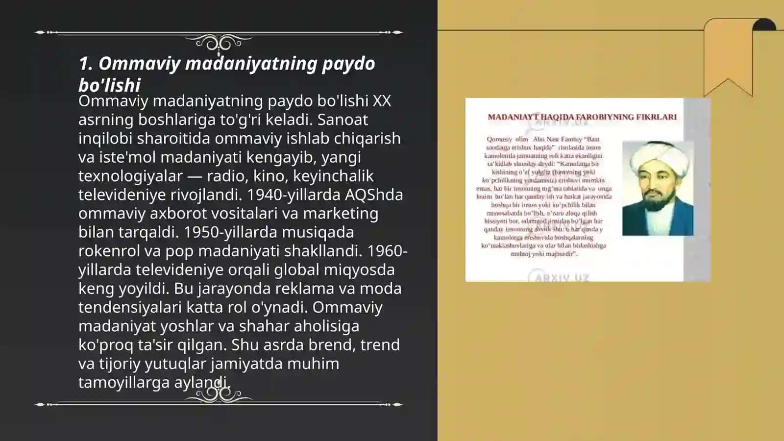 Ommaviy madaniyatning shakllanish tarixi va uning turlari 3