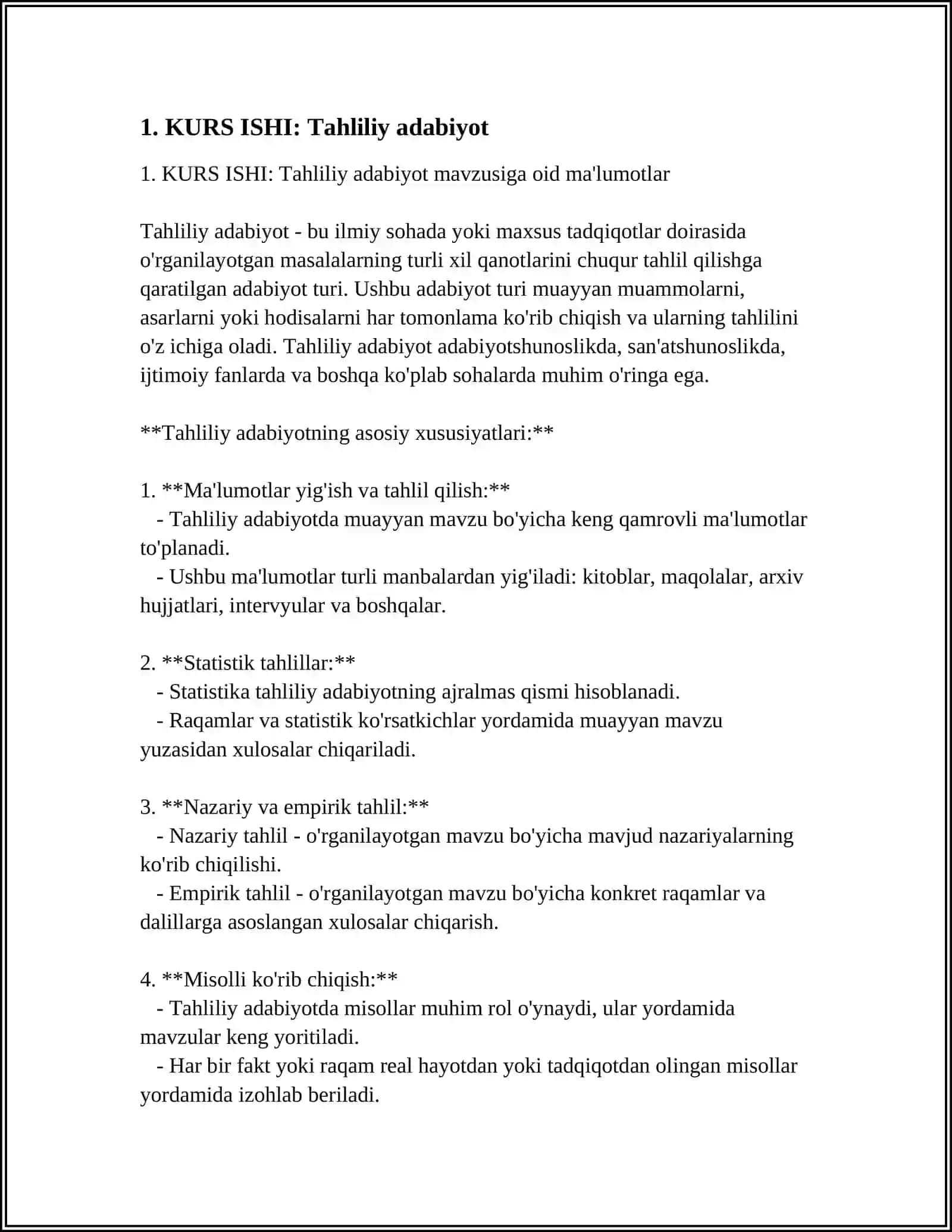 KURS ISHI: Tahliliy adabiyot 3