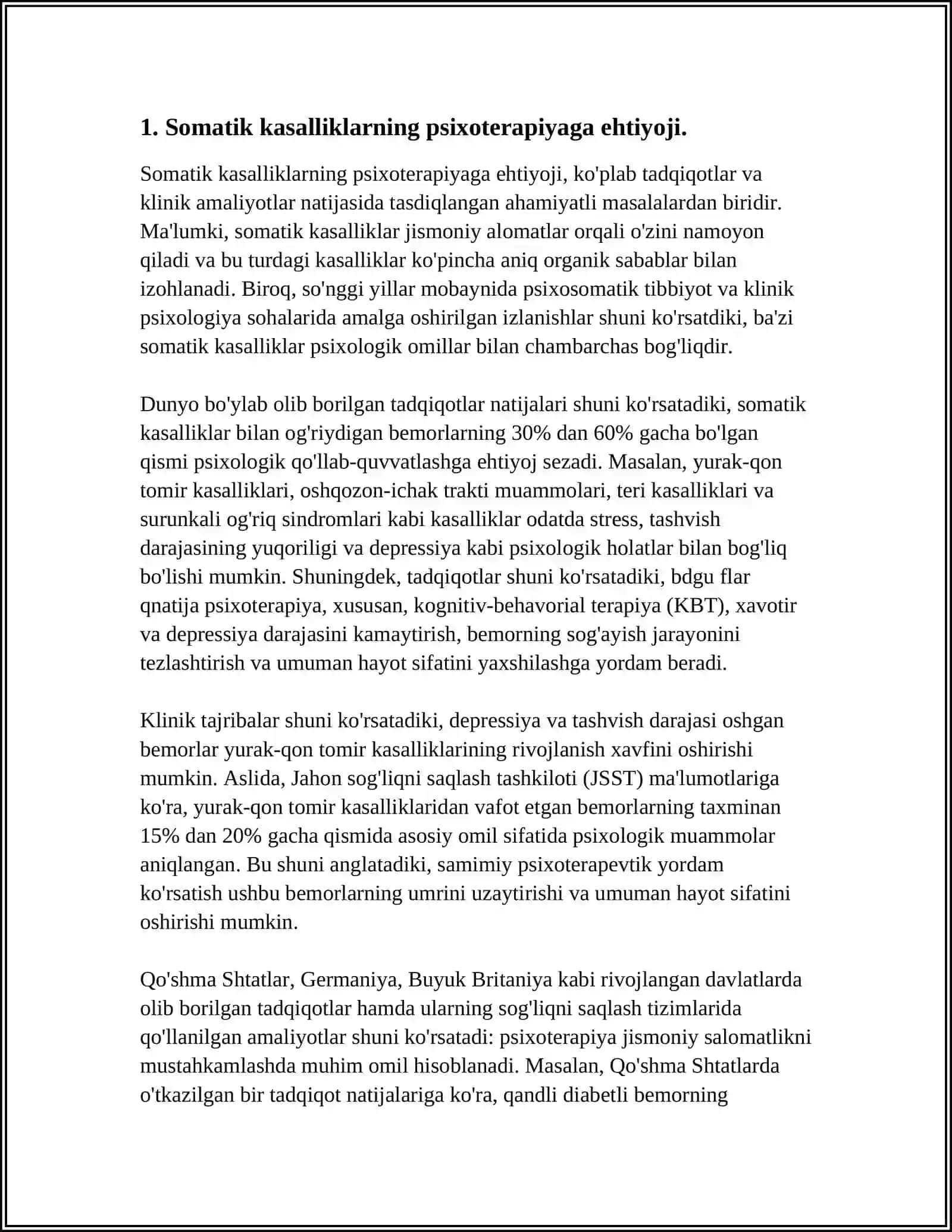 SOMATIK KASALLIKLARDA PSIXOTERAPIYANING SAMARADORLIGI 3