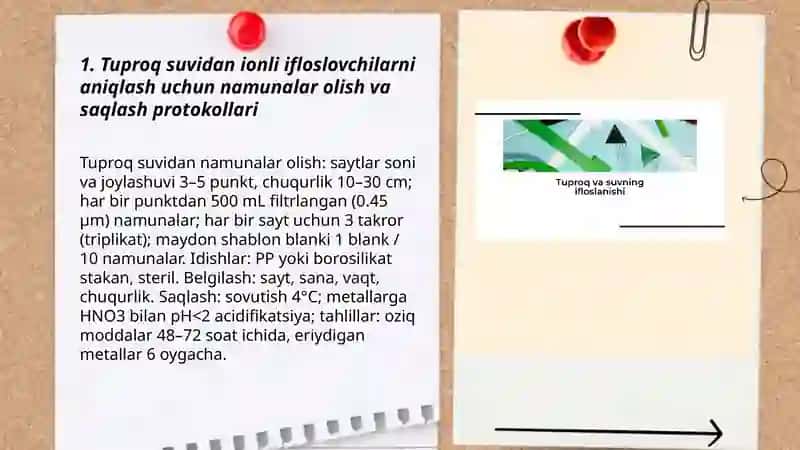 tuproq suvining ifloslanishidan ionli birikmalarni aniqlab ulardan tozalash gʻoyasini ishlab chiqish 3
