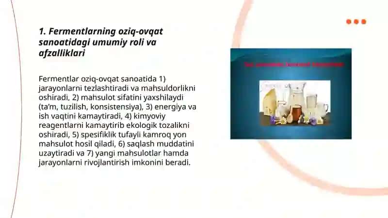 Fermentlarni oziq ovqat sanoatida qollanilishi 3