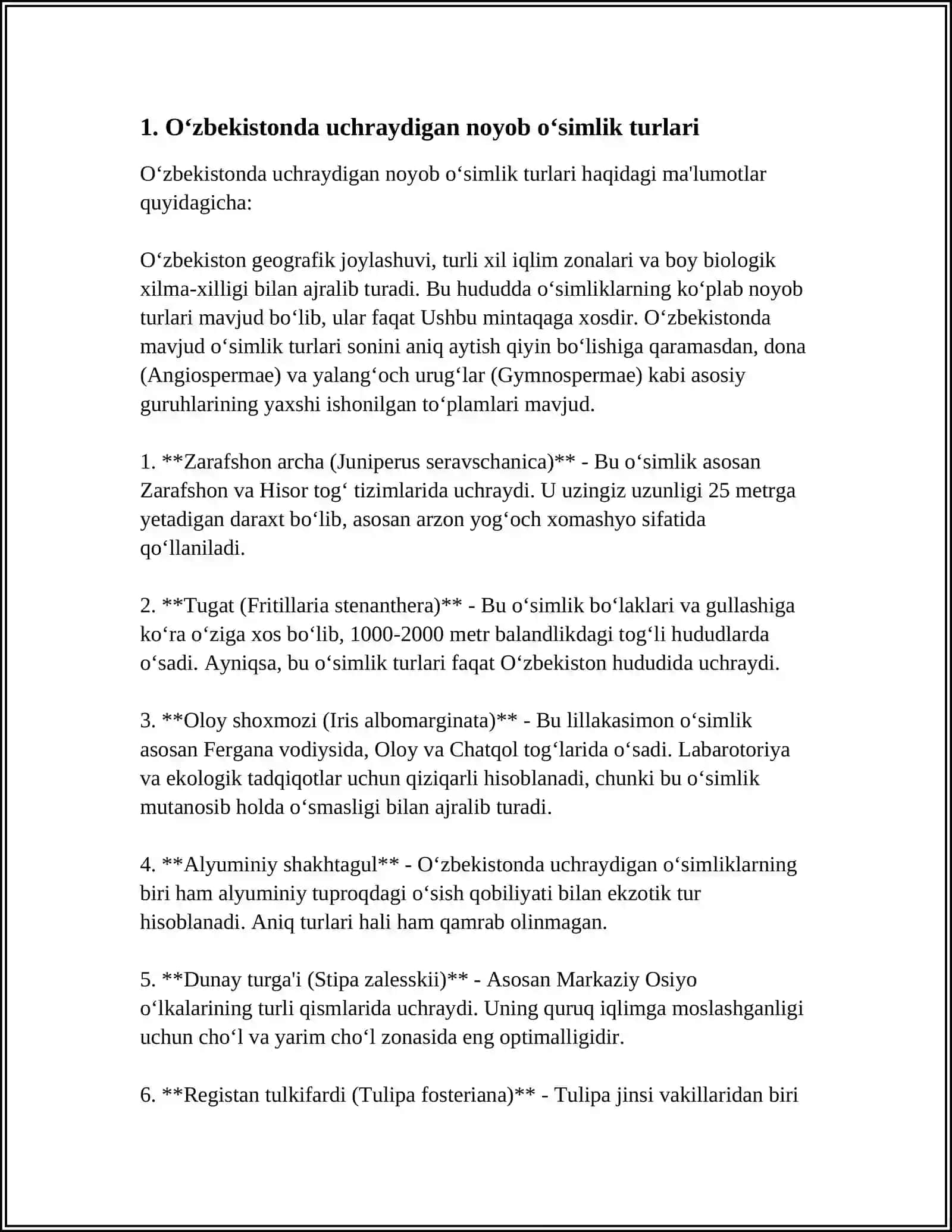RESPUBLIKAMIZDA UCHRAYDIGAN NOYOB OʻSIMLIKLAR VA ULARNING TARQALISHI 3