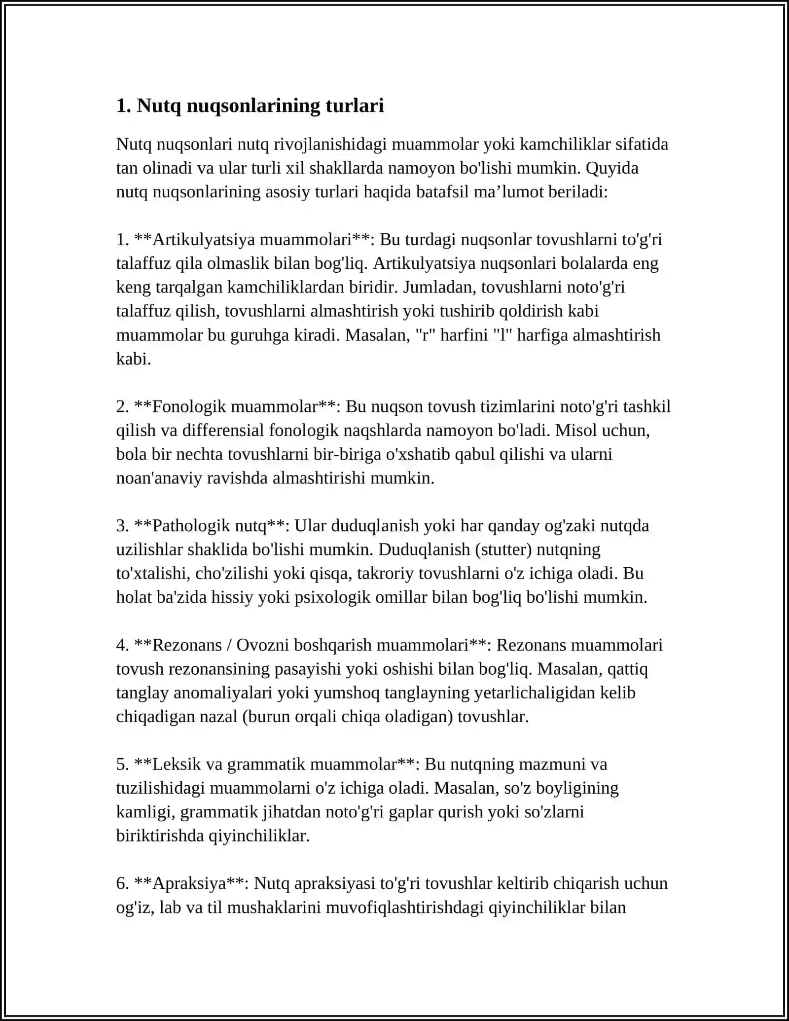 XISSIY BUZILISHLARDA NUTQ NUQSONLARINI O'XSHASH XOLATLARINI FARQLASH REFERAT 3
