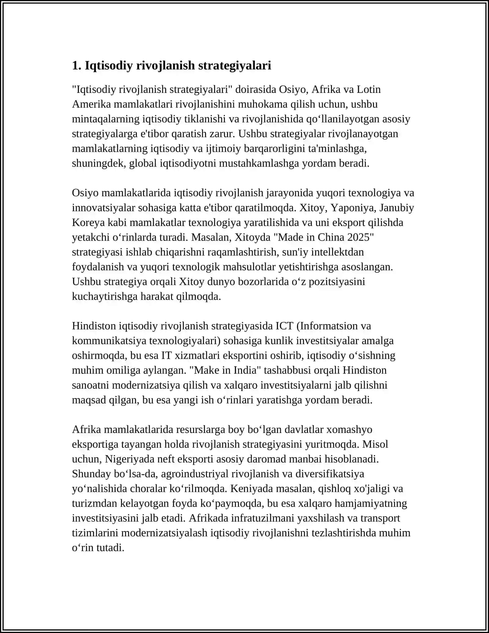 OSIYO AFRIKA VA LOTIN AMERIKA MAMLAKATLARI RIVOJLANISHINING ASASIY YO'NALISHLARI 3