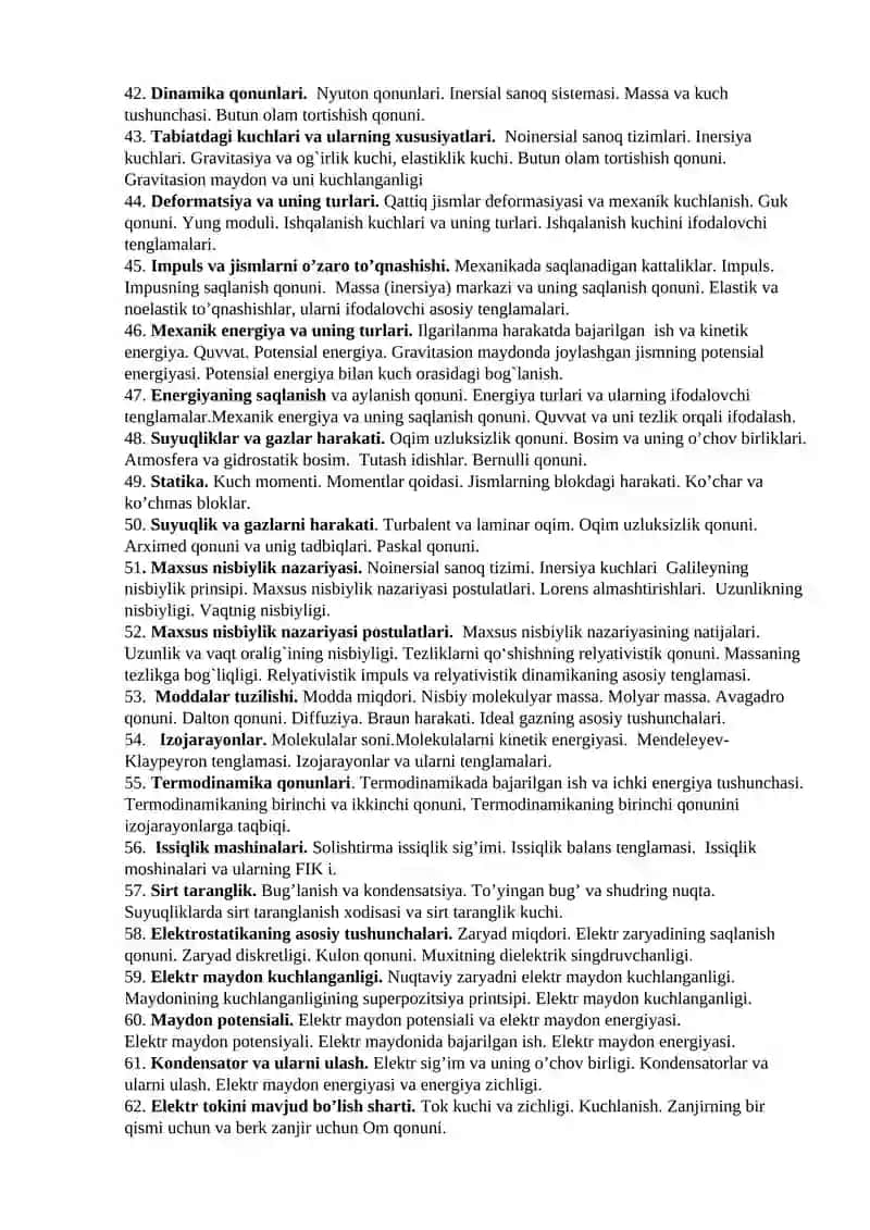 FIZIKA1 fanidan Yakuniy Nazorat savollari 3
