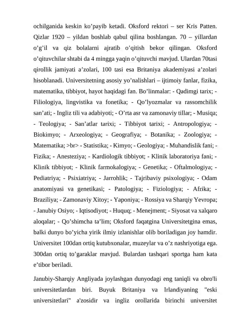 Oksford universitetining shakllanish tarixi va bugungi kundagi faoliyati 3