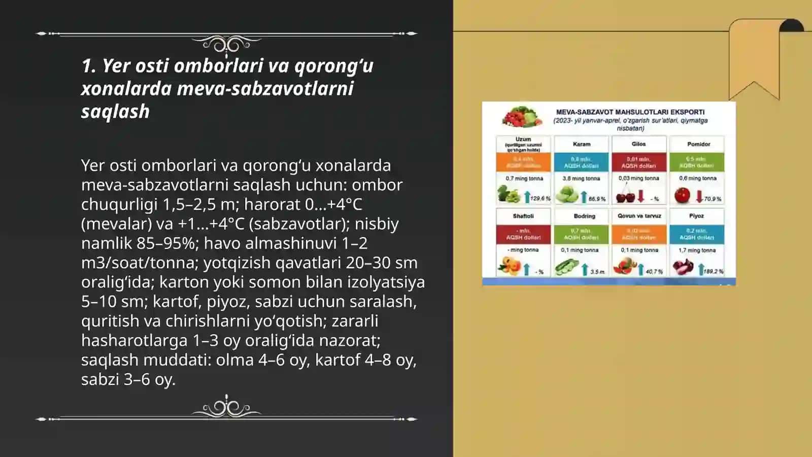 Meva sabzavot ekinlari mahsulotlarini saqlashning mahalliy usullari 3