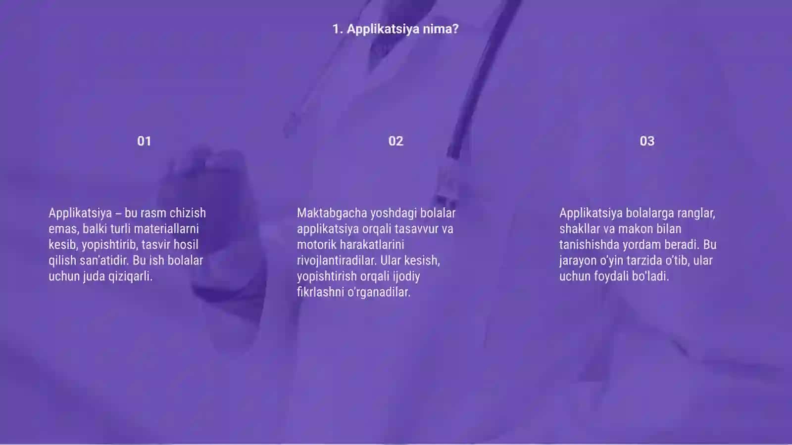 Maktabgacha yoshdagi bolarni applikatsiya ishlariga o'rgatish 3