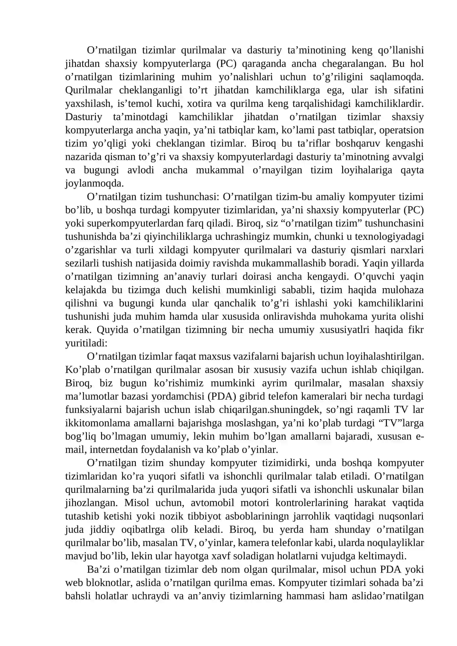 O‘rnatilgan operatsion tizimlar mavzusida Mustaqil ish 3