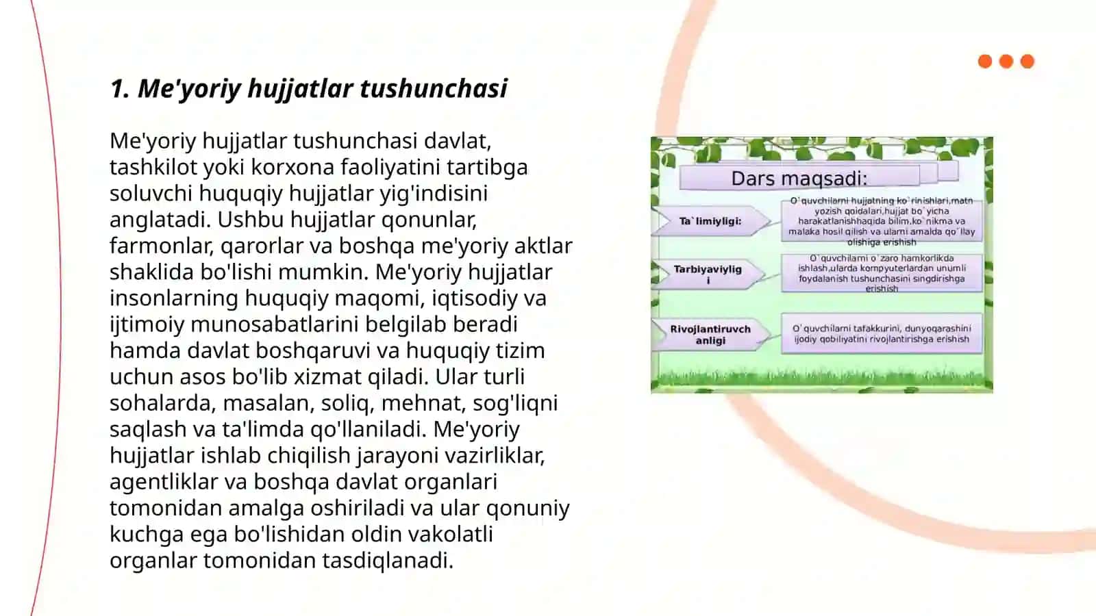 Me'yoriy xujjat kategoriyalari,tuzish tartibi, ularning tuzilishini 3