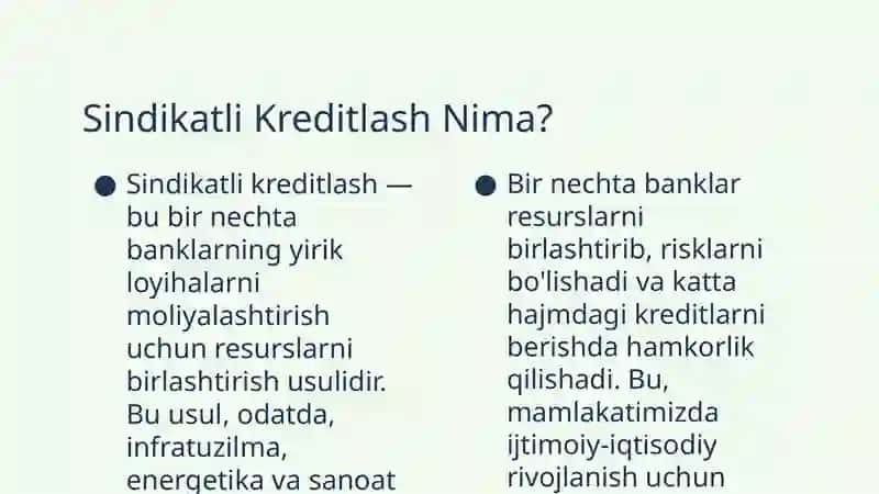Sindikatli kreditlash xususiyatlari va uning mamlakatimizda qoʻllash imkoniyatlari 3