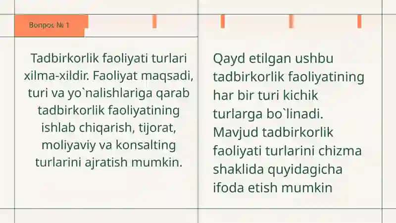 Tadbirkorlik faoliyatining turlari va shakllari 3