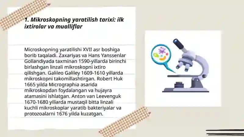 Mikroskopning yaratilish tarixi. Mikroskop turlari va ularning afzalliklar hamda kamchiliklari 3