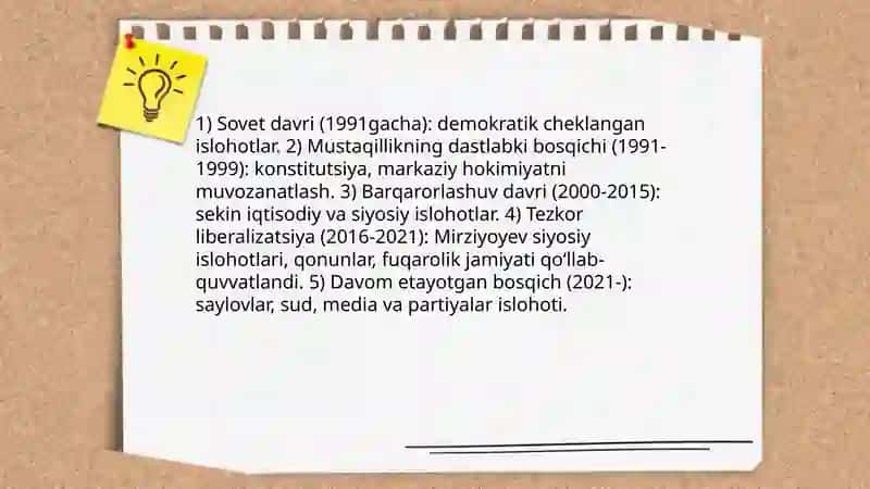 Oʻzbekistonda demokratik islohotlarning tarixi va bosqichlari 3