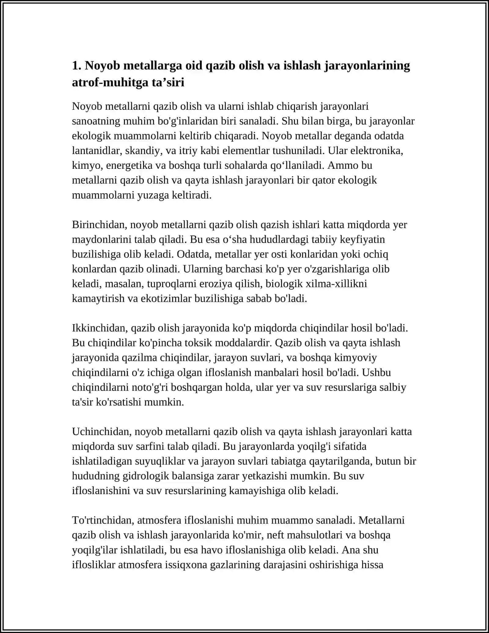 NOYOB METALLARNI ISHLAB CHIQARISHDA EKOLOGIK MUAMMOLAR VA ULARNING YECHIMI 3