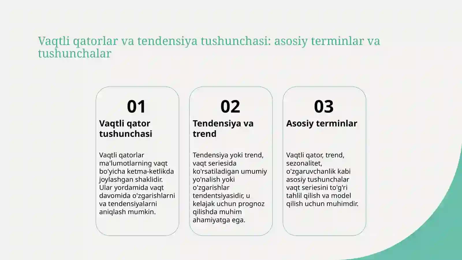 Vaqtli qatorlar tendensiyalarini trend tenglamalari 3