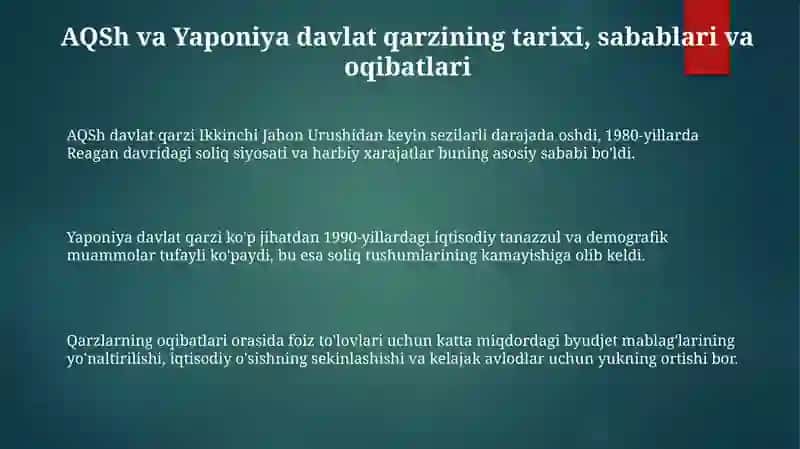 Davlat qarzmuammosi AQSh Yaponiya davlatlarimisolida 3
