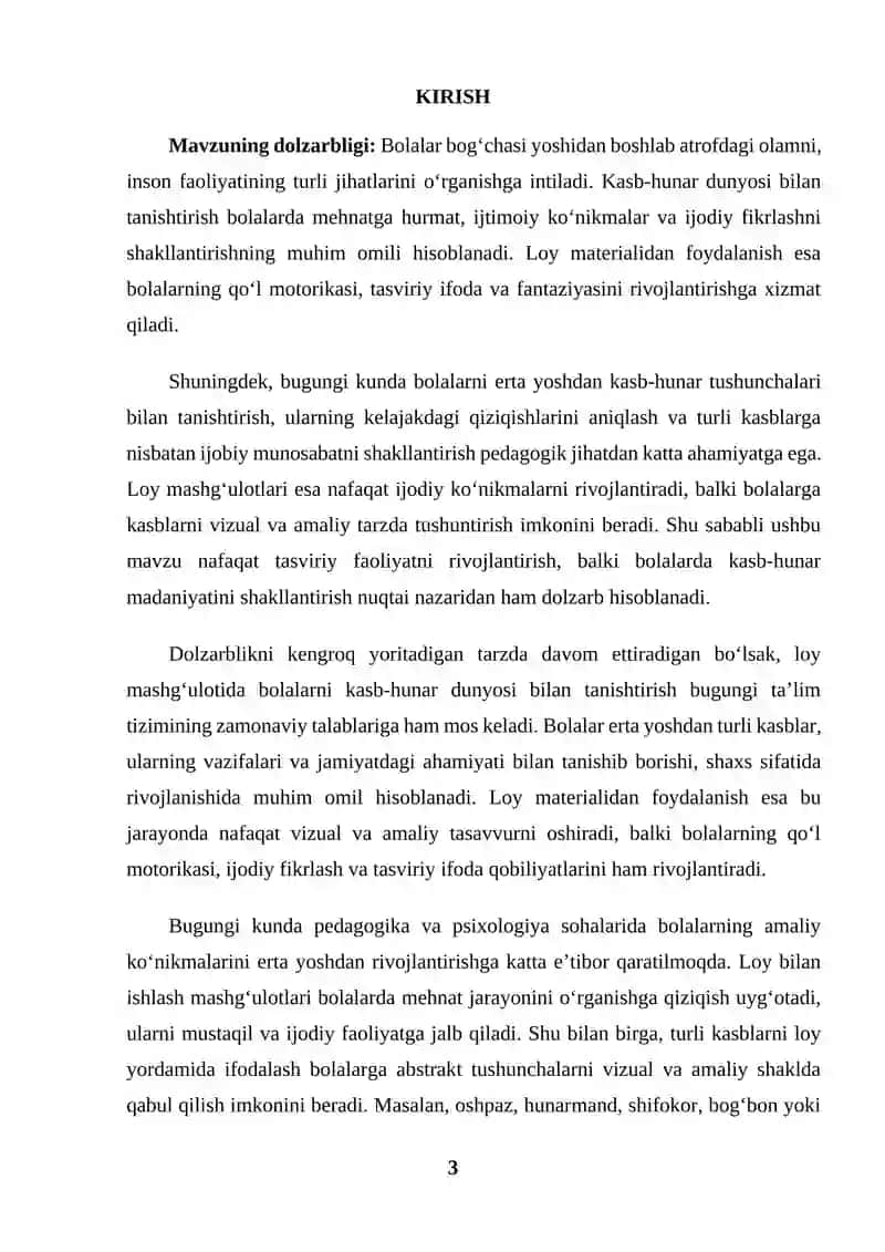 Loy mashg’ulotida bolalarni kasb-hunar dunyosi bilan tanishtirish (KURS ISHI) 3