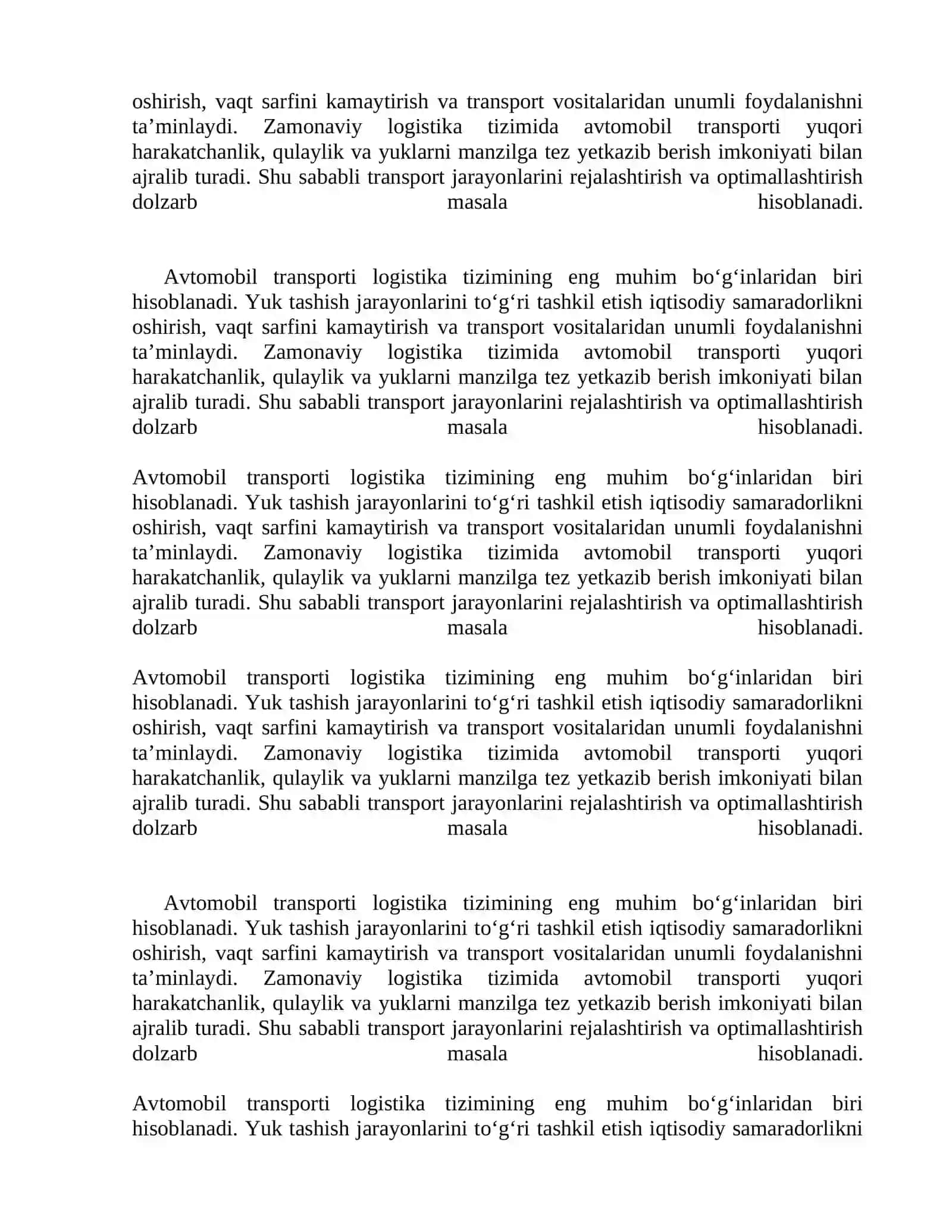 AVTOMOBIL TRANSPORTIDA YUKLARNI TASHISHNI TASHKIL ETISH KURS LOYIHASI 3