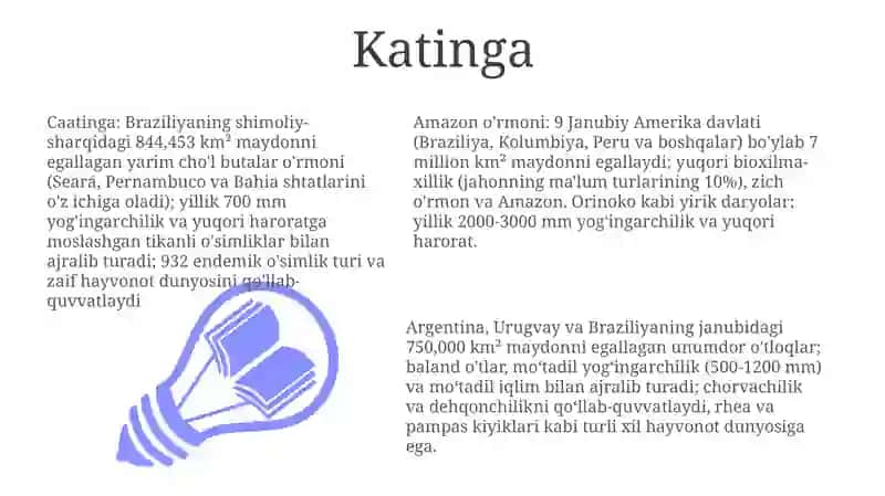 Janubiy Amerika materigining geografik mintaqalari va tabiat zonalariga tavsif berish 3