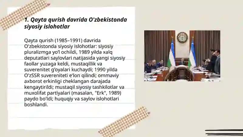 Qayta qurish davrida O'zbekistonda siyosiy islohotlar 3