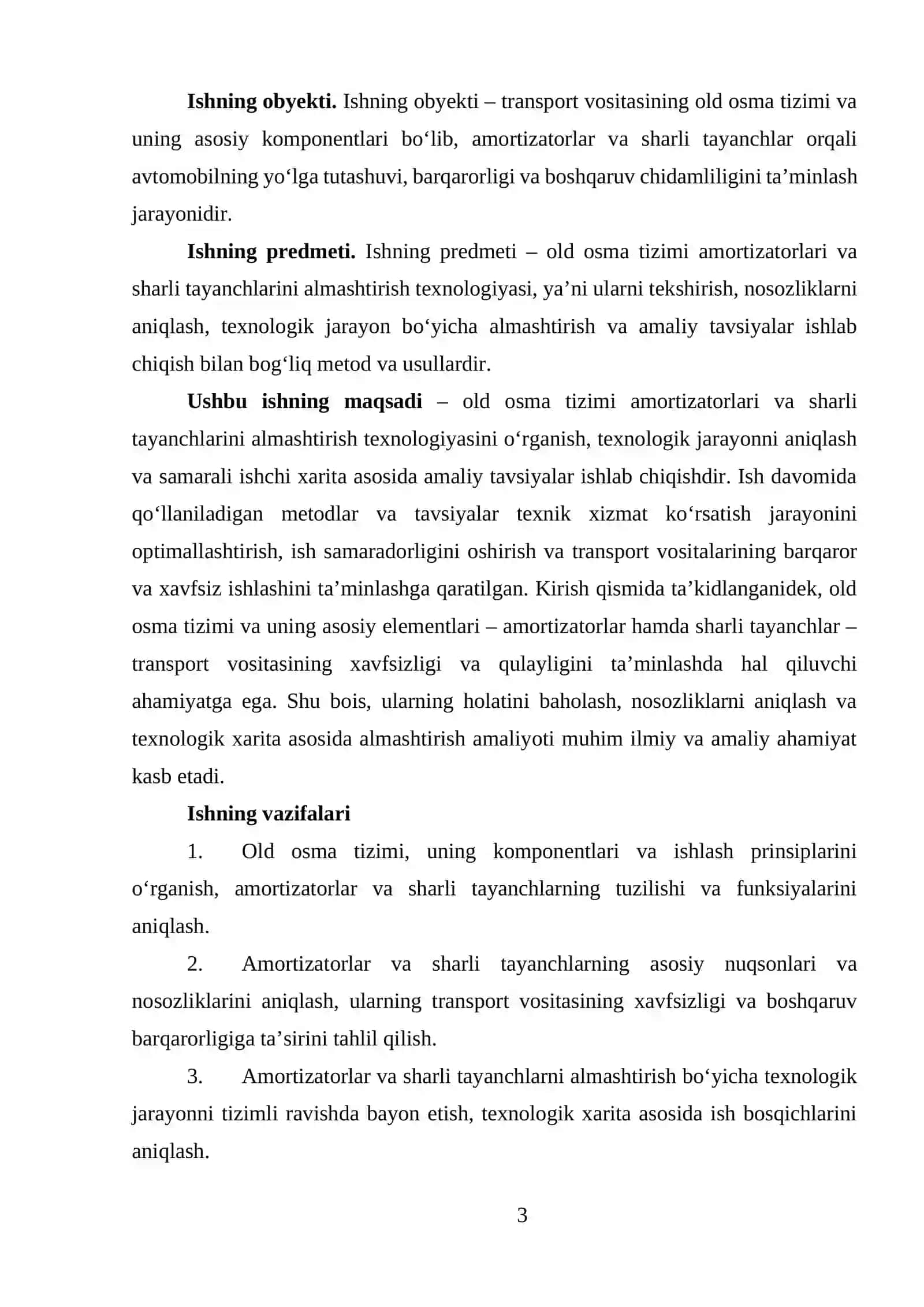 Old osma tizimi amortizatorlari va sharli tayanchlarini (sharovoy) almashtirish texnologik xaritasi 3