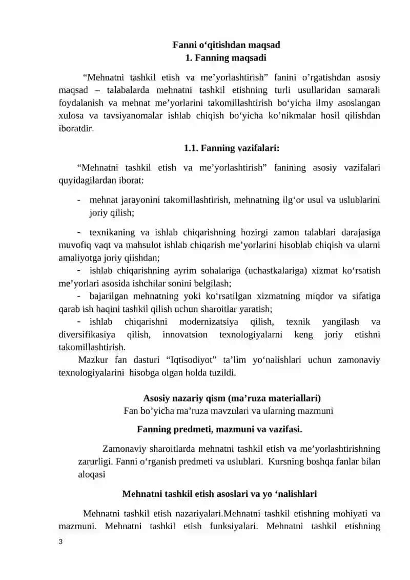 MEHNATNI TASHKIL ETISH VA ME’YORLASHTIRISH 3