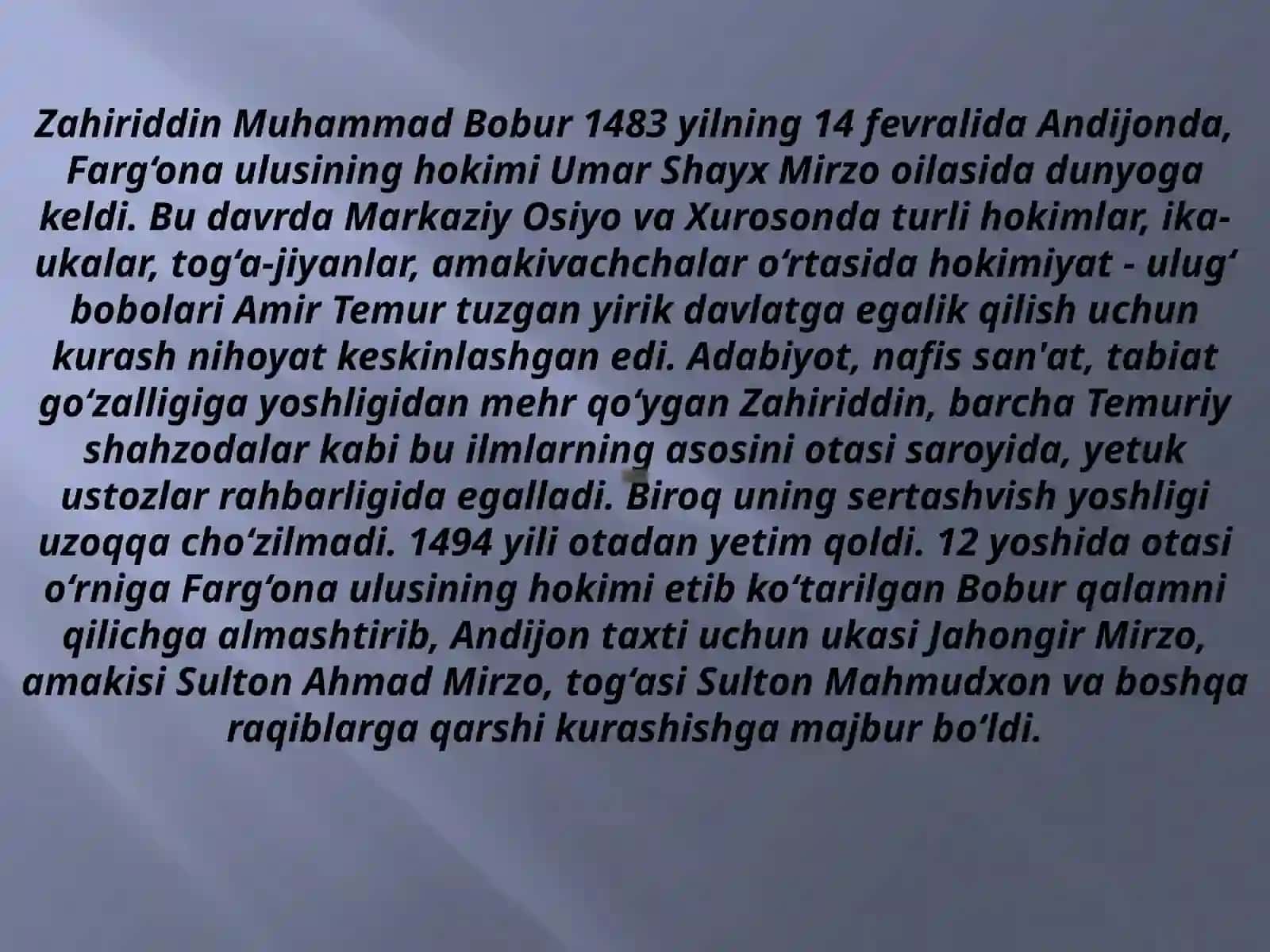 Zahriddin Muhammad Boburning Boburnoma asari tarixiy manbaa asosida 3