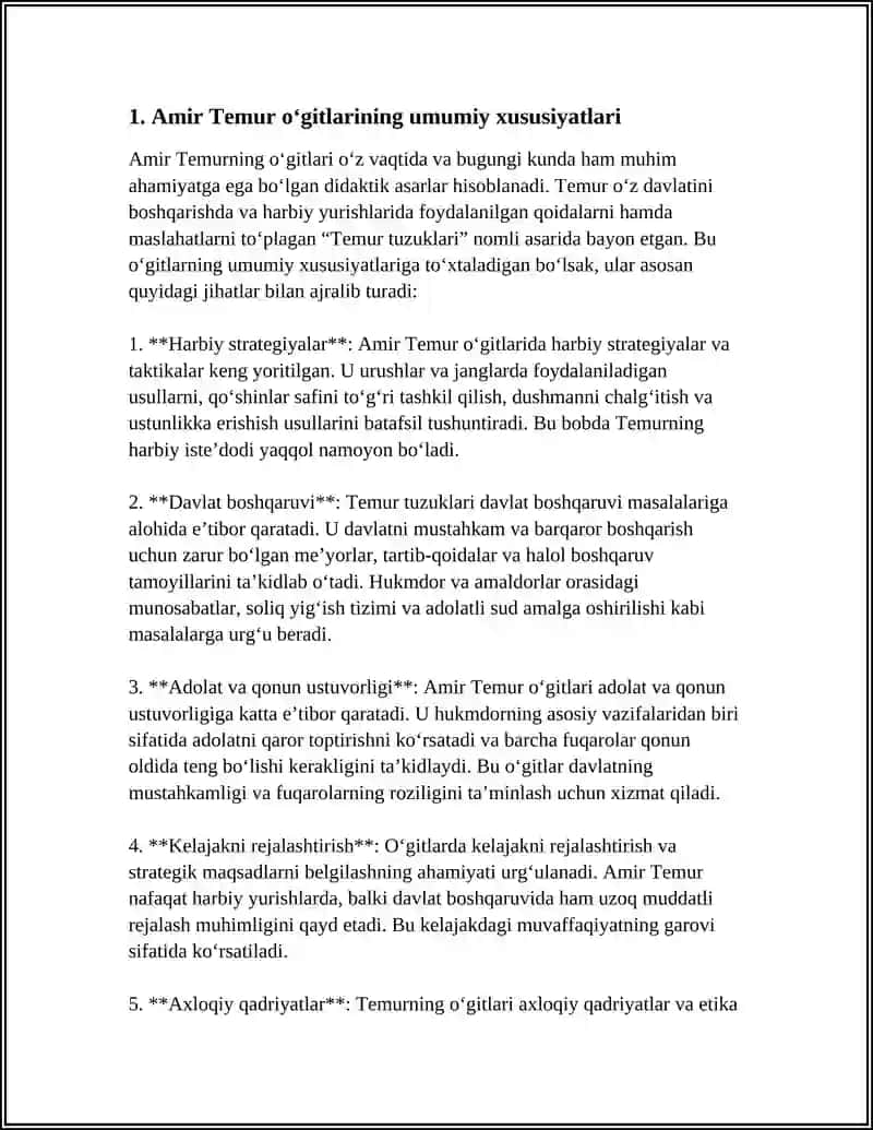 AMIR TEMUR O‘GITLARI VA MIRZO ULUG‘BEKNING PEDAGOGIK, MA’NAVIY– MA’RIFIY G‘OYALARI TAHLIL QILINIB XRONOLOGIK JADVAL VA GLOSSARIY TAYYORLASH 3