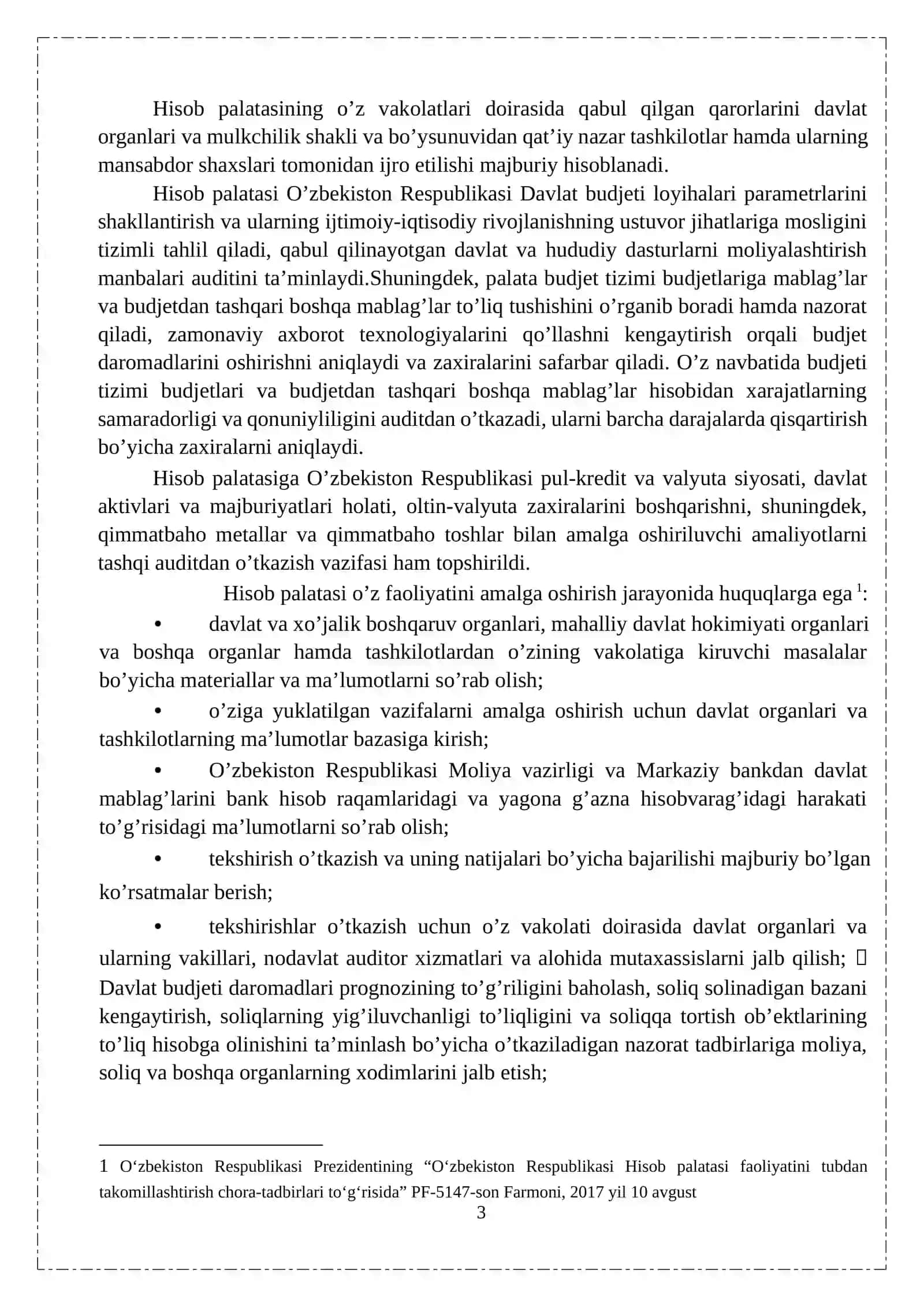 O’zbekiston Respublikasi Hisob palatasini tashkil etishning maqsadi, vazifa va funksiyalari 3