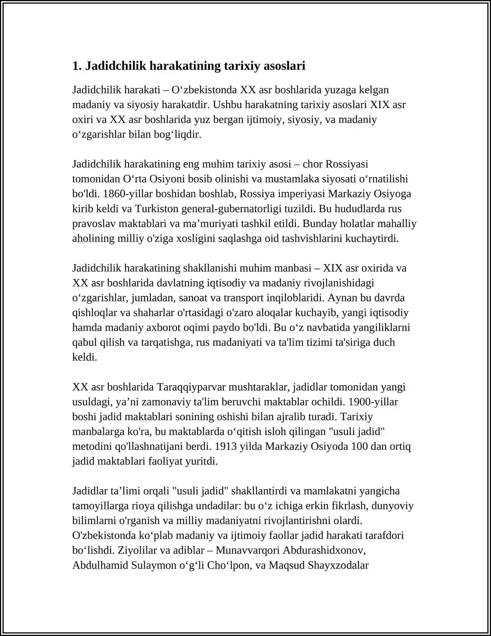 JADID MARIFATPARVARLARINING O'LKA IJTIMOIY-MA'NAVIY HAYOTIDA TUTGAN O'RNI 3