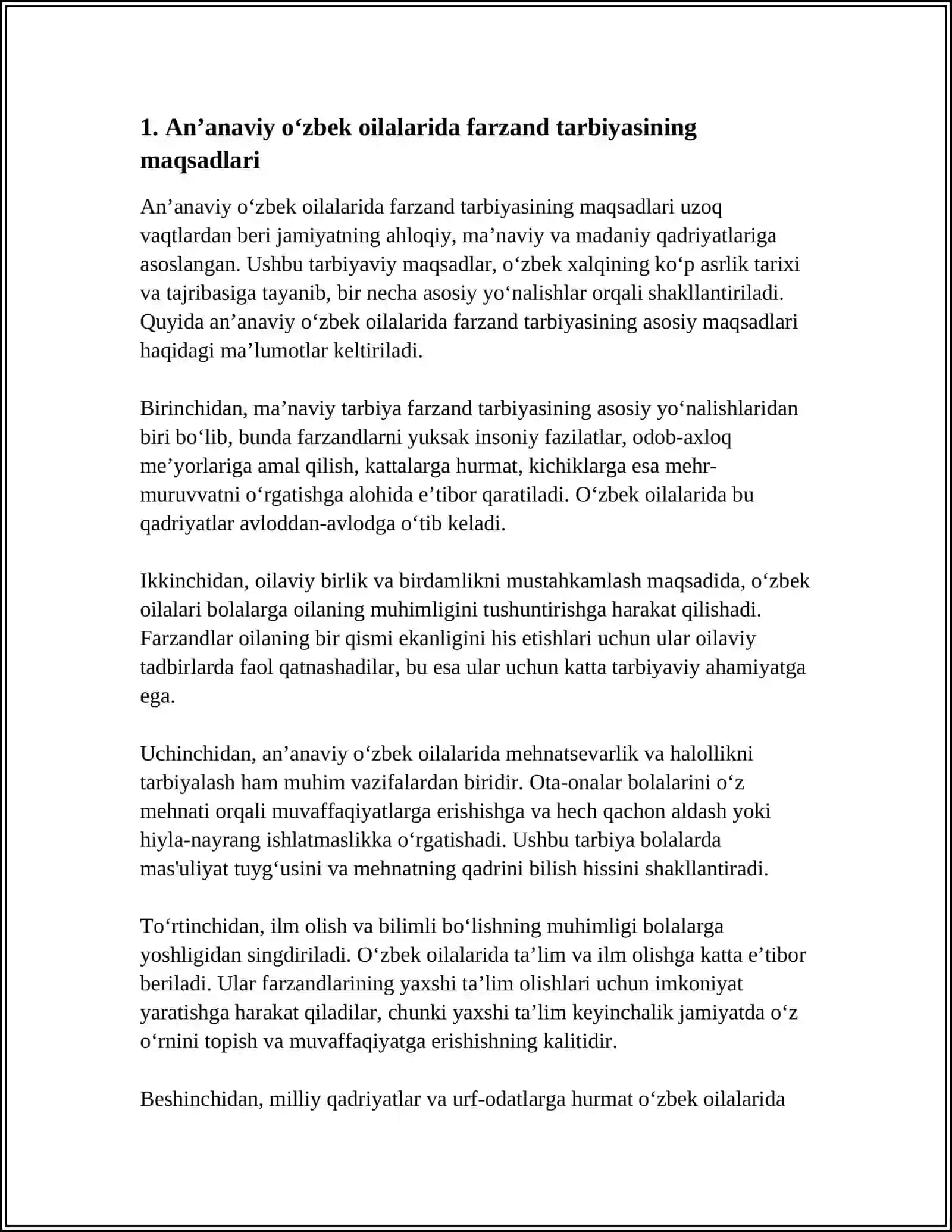 AN’ANAVIY O’ZBEK OILALARIDA FARZAND TARBIYASI MASALALARI: YUTUQLAR, MUAMMO VA YECHIM 3