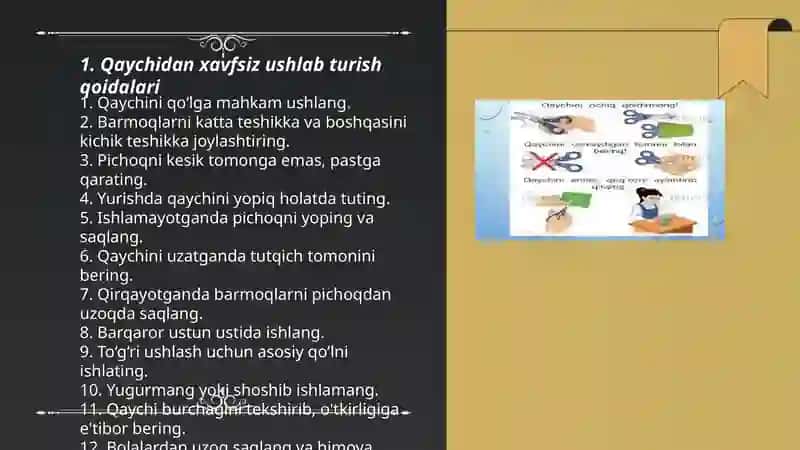 Texnalogiya darsida qaychidan foydalanish qoidalari 3