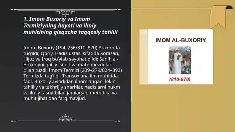 Imom Buxoriy va Imom Termiziyning hadis ilmiga qo shgan hissalarini giyosiy tahlili 3