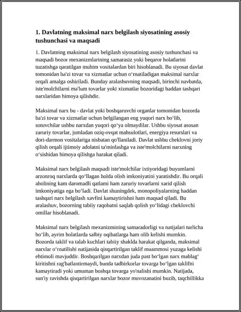 BOZOR MUVOZANATIGA DAVLAT ARALASHUVI SAMARASI. MAKSIMAL VA MINIMAL NARXLAR 3