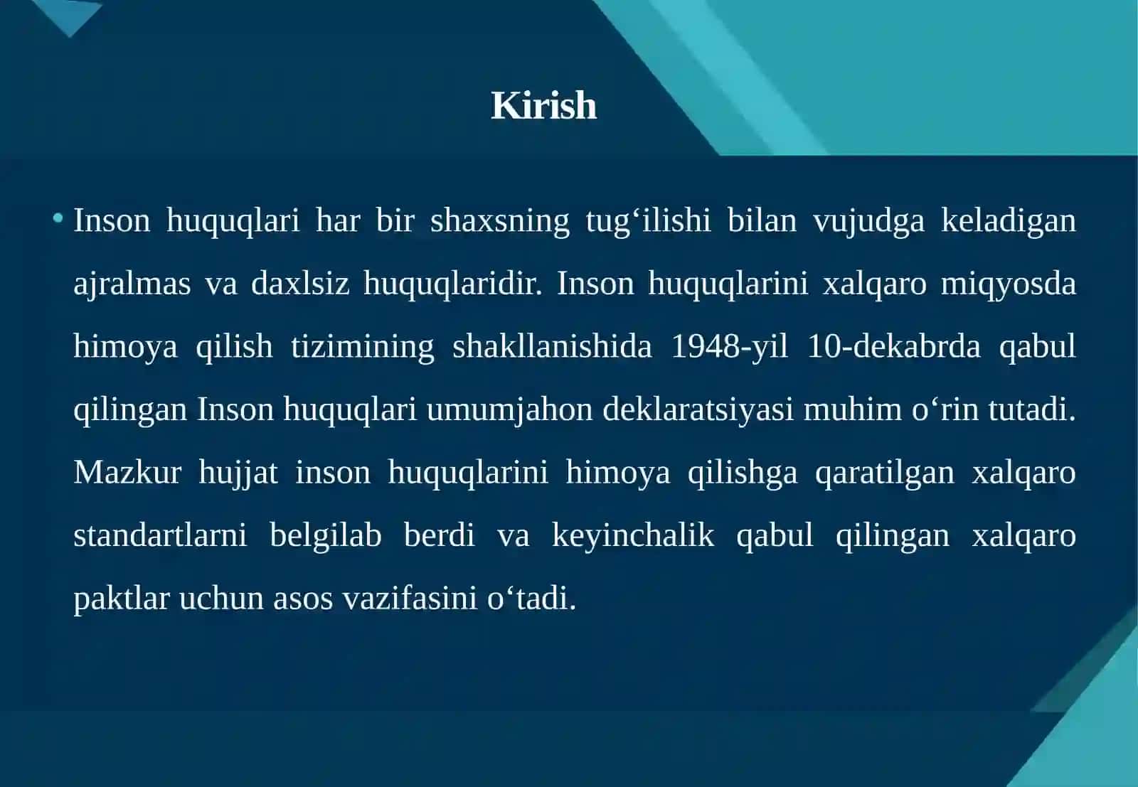 Inson huquqlari umumjahon deklaratsiyasi va inson huquqlari bo’yicha 3