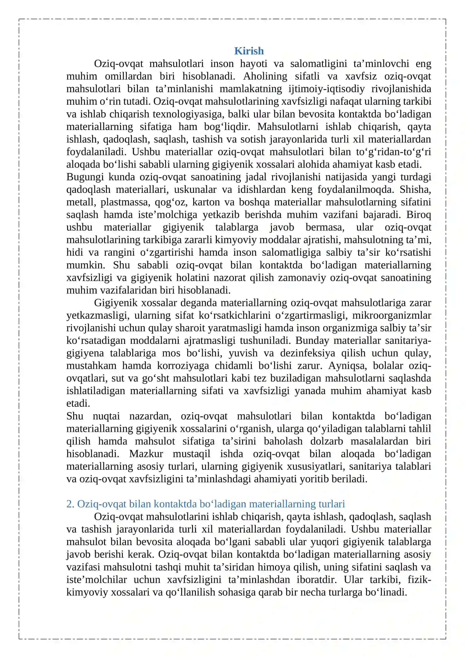 OZIQ - OVQAT MAHSULOTLARI BILAN KONTAKTDA BOLADIGAN MATERIALLAR 3