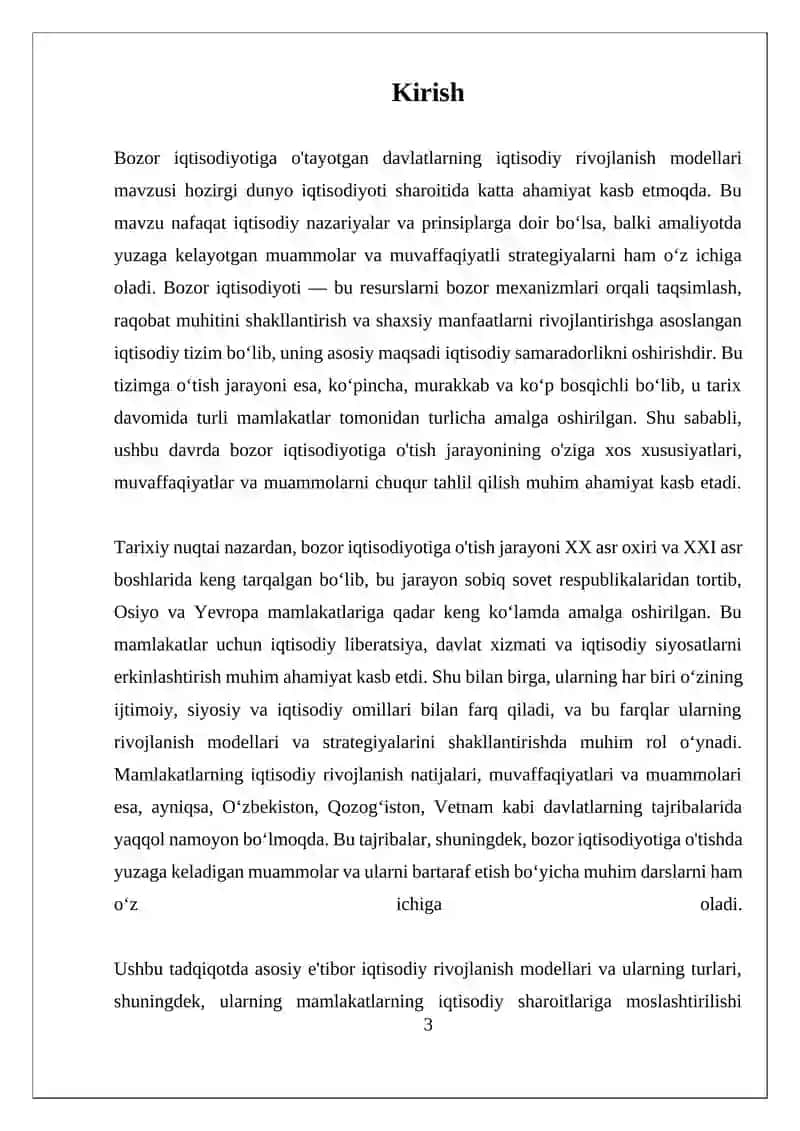 Bozor Iqtisodiyotiga O'tayotgan Davlatlarning Iqtisodiy Rivojlanish Modellari 3
