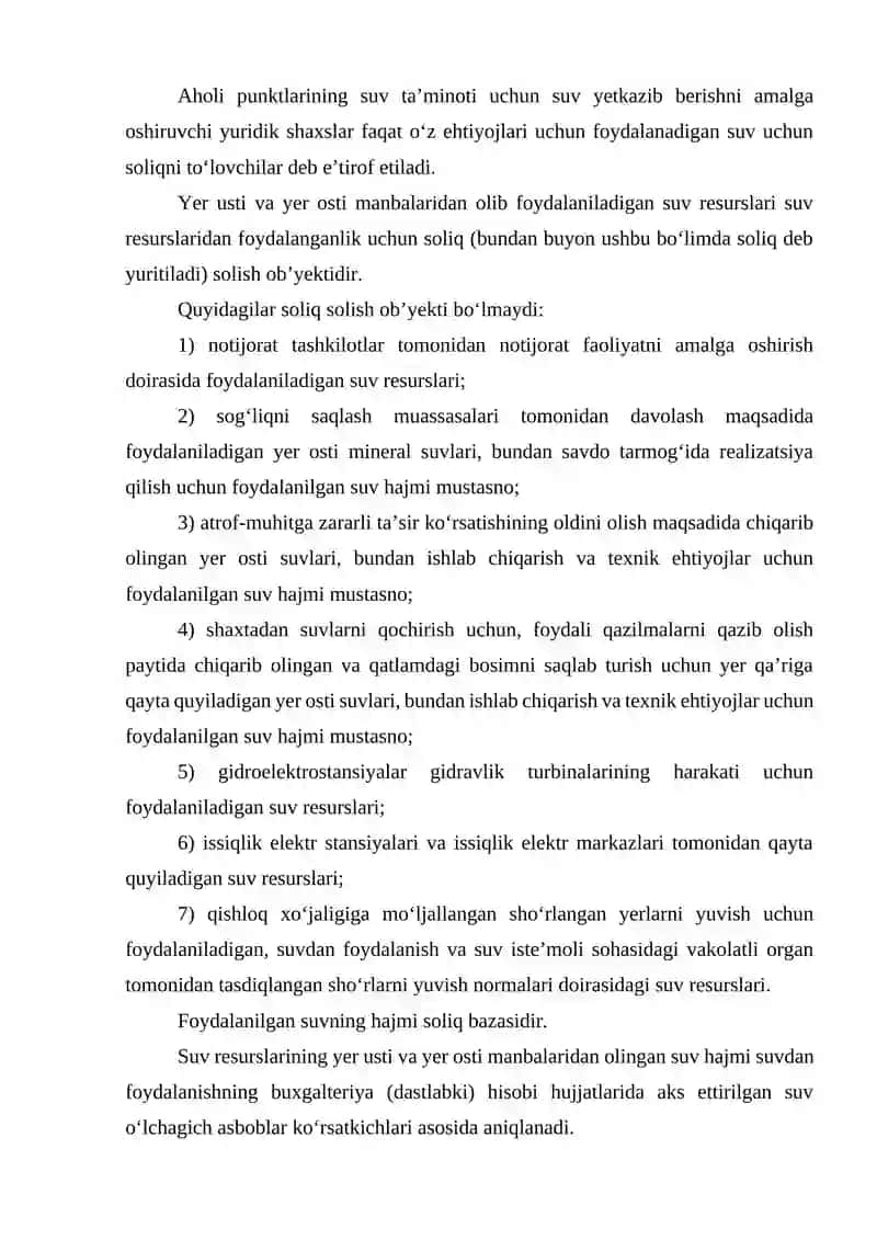 Suv resurslaridan foydalanganlik uchun soliq va uning joriy etilish sabablari 3