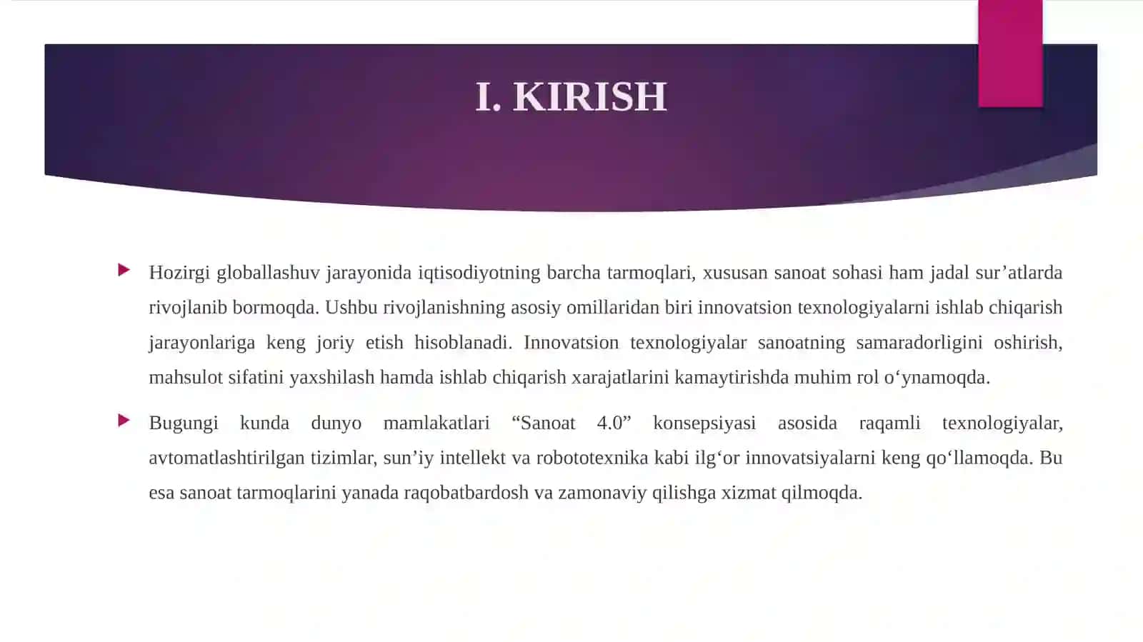 INNOVATSION TEXNALOGIYALARNI SANOAT TARMOQLARIGA JORIY ETISH 3