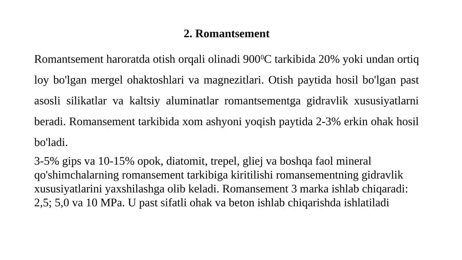 Gidravlik bog'lovchi moddalar. Gidravlik bog'lovchi portlendtsement, xom-ashyosi, ishlab chiqarish usullari, texnologiyasi, xossalari 3