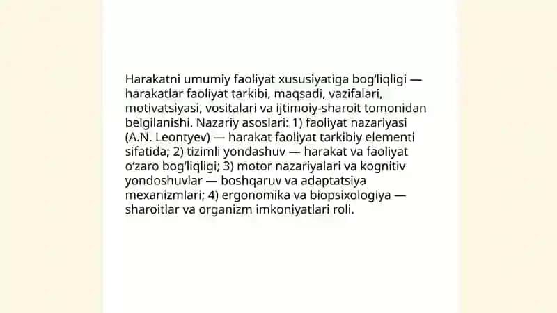 Harakatni Umumiy faolyay xuxusiyatiga bogʻliqligi 3