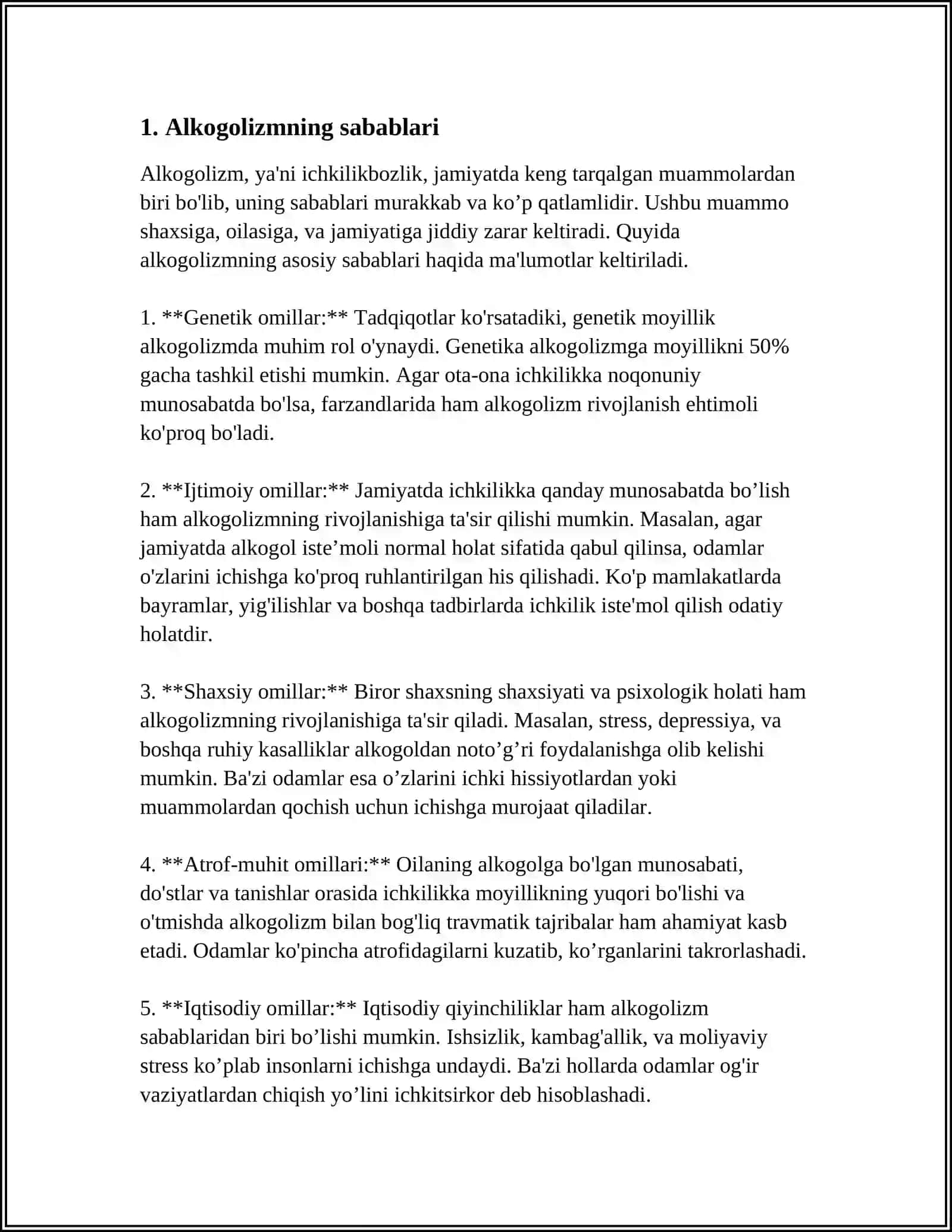 ALKOGOLIZM VA UNING ASORATLARI. ALKOGOLIZMNING HOMILAGA TA'SIRI 3