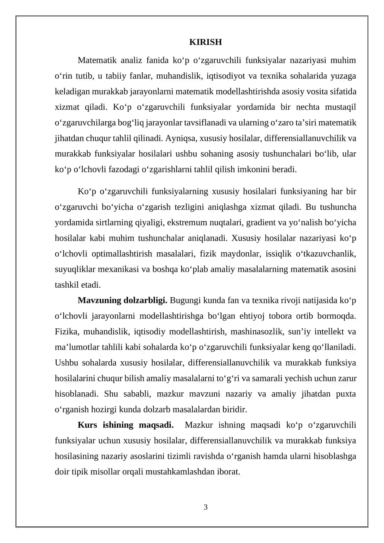 Ko’p o’zgaruvchili funksiyani xususiy hosilalarini topishga doir misollar. Ko’p o’zgaruvchili funksiyaning differensiallanuvchilikga tekshirish va uning differensialini hisoblash 3