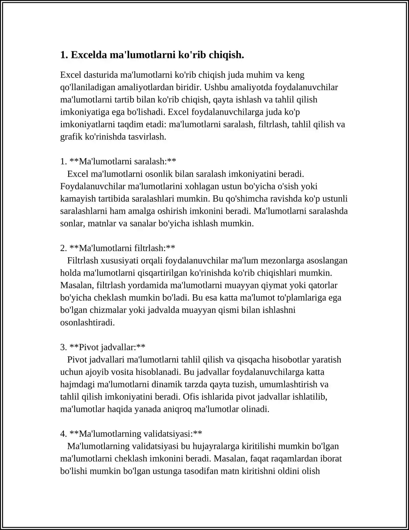MICROSOFT EXCEL DASTURIDA MA'LUMOTLARNI KO'RISH,QAYTA ISHLASH VA UMUMLASHTIRISH VOSITALARI 3