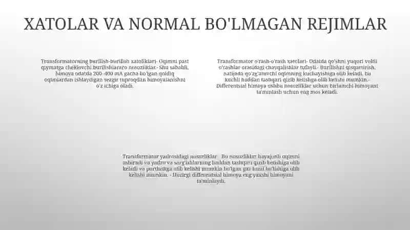Transformatorlarning Normal Bo‘Lmagan Rejimlari Uchun Rele Ximoya Turlari 3